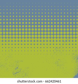 Halftone vintage vector background with green and blue color, worn, grunge, old edges. Eps10 vector illustration.