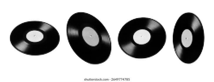 Halftone Vinyl Record Vector Illustration Set