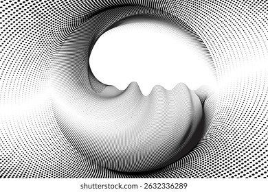 Halftone vortex distortion gradient – abstract dot and line wave on transparent background for technology, sound, music. dots and lines halftone illustration.