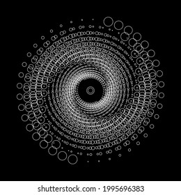 Halftone vortex dots in circle form.design element. Circle dots isolated on the black background