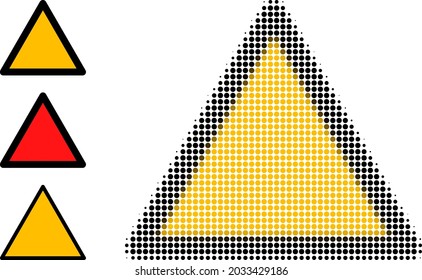 Halftone warning triangle template. Dotted warning triangle template designed with small circle points. Vector illustration of warning triangle template icon on a white background.