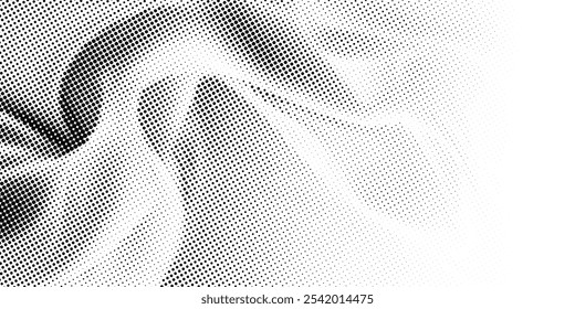 Halftone Wave Background. Comic-Style Halftone Pop Art Texture. Black and White Abstract Wallpaper with Retro Wavy Design. Vector Illustration.