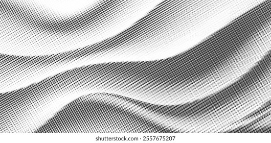 Halftone Wave Background. Comic-Style Halftone Pop Art Texture. Black and White Abstract Wallpaper with Retro Wavy Design. Vector Illustration.