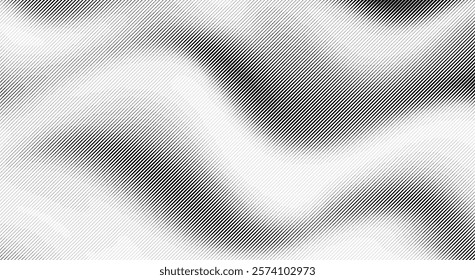 Halftone Wave Background. Comic-Style Halftone Pop Art Texture. Black and White Abstract Wallpaper with Retro Wavy Design. Vector Illustration.