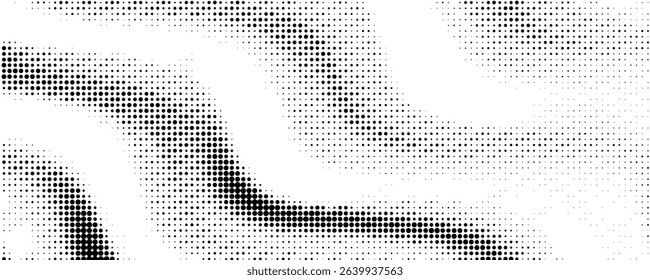Halftone Wave Background. Comic-Style Halftone Pop Art Texture. Black and White Abstract Wallpaper with Retro Wavy Design. Vector Illustration.