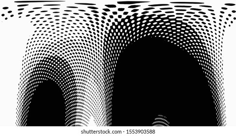 Halftone wave background. Curved gradient texture or pattern. Vertical gradient dots. Pop art texture. Vector illustration.