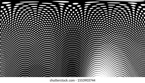 Halftone wave background. Curved gradient texture or pattern. Vertical gradient dots. Pop art texture. Vector illustration.