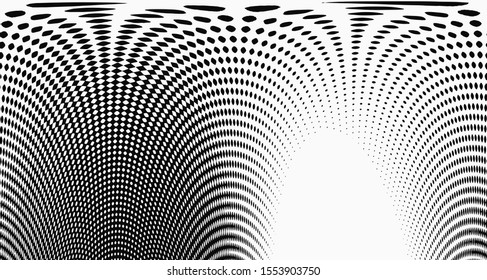 Halftone wave background. Curved gradient texture or pattern. Vertical gradient dots. Pop art texture. Vector illustration.
