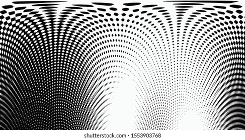 Halftone wave background. Curved gradient texture or pattern. Vertical gradient dots. Pop art texture. Vector illustration.