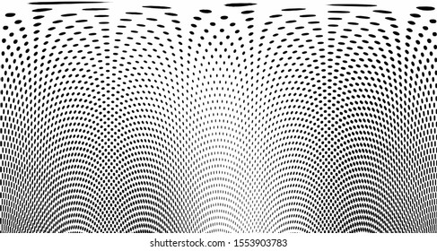 Halftone wave background. Curved gradient texture or pattern. Vertical gradient dots. Pop art texture. Vector illustration.