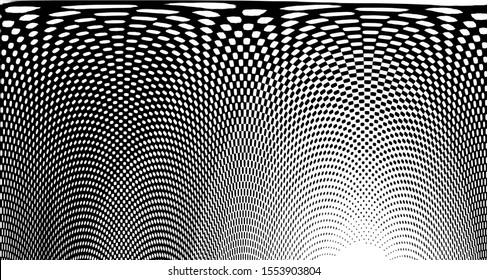 Halftone wave background. Curved gradient texture or pattern. Vertical gradient dots. Pop art texture. Vector illustration.