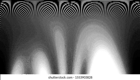 Halftone wave background. Curved gradient texture or pattern. Vertical gradient dots. Pop art texture. Vector illustration.
