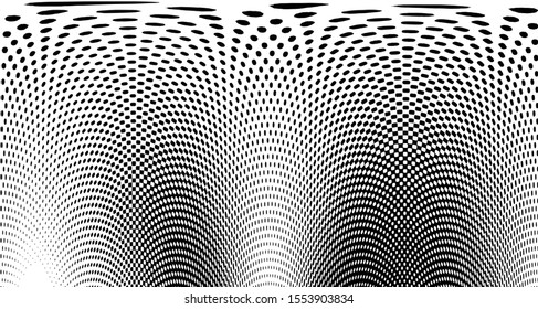 Halftone wave background. Curved gradient texture or pattern. Vertical gradient dots. Pop art texture. Vector illustration.