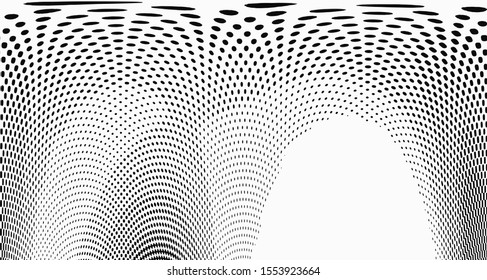 Halftone wave background. Curved gradient texture or pattern vertical polka dots. Pop art texture. Vector illustration.