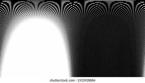 Halftone wave background. Curved gradient texture or pattern vertical polka dots. Pop art texture. Vector illustration.