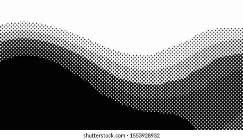 Halftone wave background. Curved gradient texture or pattern vertical polka dots. Pop art texture. Vector illustration.