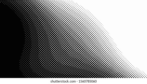 Halftone wave background. Curved gradient texture or pattern. Vertical gradient dots. Pop art texture. Vector illustration.