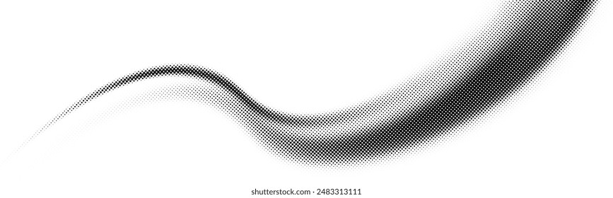 Halftone wave background. Vector dots pattern wave with grain noise texture in halftone wavy flow