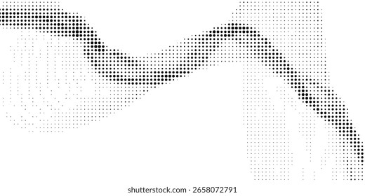 Halftone wave background. Vector dots pattern wave with grain noise texture in halftone wavy flow