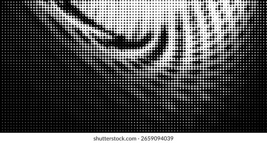 Halftone wave background. Vector dots pattern wave with grain noise texture in halftone wavy flow