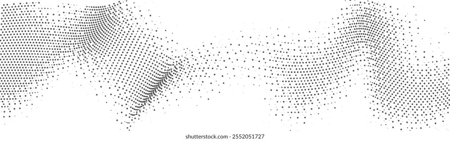 Halftone Wave Illustration Bold Black and White Geometric Dot Pattern for Decorative Graphics