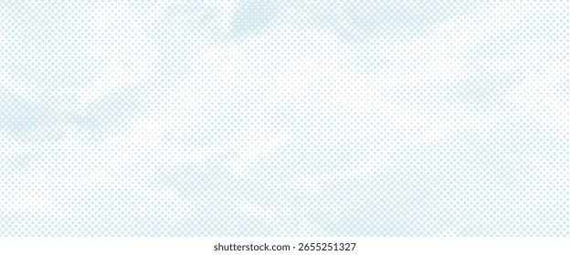 Textur von Halbtonwellenlinien. Weiße gepunktete Streifen auf hellblauem Hintergrund. Verzerrte und gekrümmte Linien Tapete. Meerwasser- oder Luftwindkonzept. Vorlage für Vektordesign
