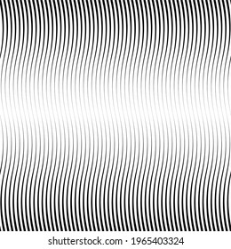 Halftone wave lines vector illustration. Monochrome graphical gradient. Futuristic optical effect. Abstract minimal pattern.