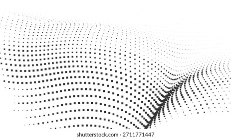 Padrão de malha de onda de meio-tom para pôsteres futuristas, visuais de tecnologia abstratos, ilustrações vetoriais de layouts digitais dinâmicos