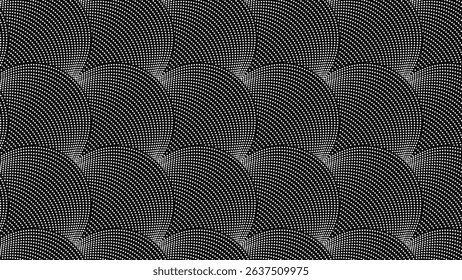 Halftone Wave Pattern Background, Seamless Circular Dot Texture with Optical Illusion Effect, Monochrome Minimal Retro Design. Vector Illustration.