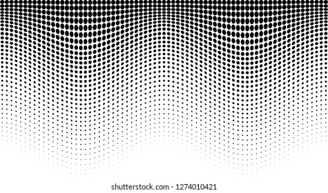 Halftone wave pattern. Horizontal background using halftone wavy dots texture.  
