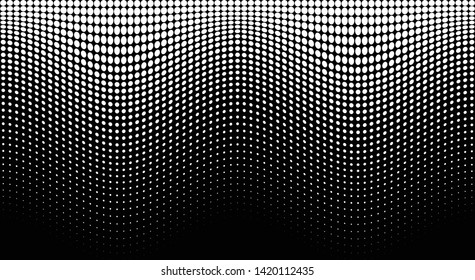 Halftone wave white pattern. Horizontal background using halftone wavy dots texture.  Vector illustration.