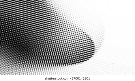 Curva de forma de onda de meio-tom, fluxo de vetor preto e branco abstrato.