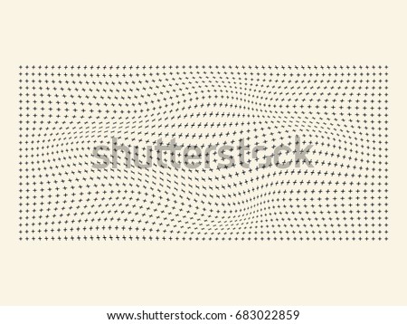 Halftone waves pattern of plus symbol old white background