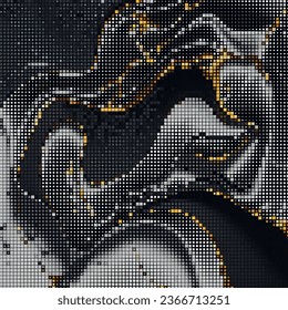 Halftone waves pixel squares beautiful mosaic pattern. Half tone textured squares luxury vector background. Modern digital wavy mosaic ornaments. Ornate ornamental texture. Trendy patterned backdrop.