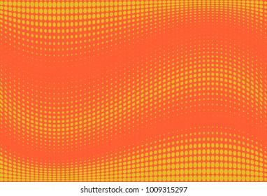 Halftone wavy background. Digital gradient. Dotted pattern with circles, dots, point small scale. Design element for web banners, posters, cards, wallpapers, sites, panels. Yellow, orange color