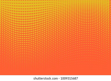 Halftone wavy background. Digital gradient. Dotted pattern with circles, dots, point small scale. Design element for web banners, posters, cards, wallpapers, sites, panels. Yellow, orange color