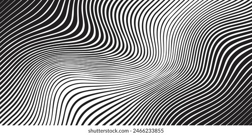 Halftone wavy curvy stripes pattern vector. Zebra stripes line in black white. Isolated object on white background.