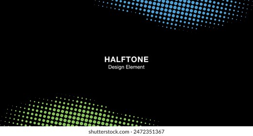 Halftone wavy frame on black background. Design for poster, invitation, gift card, coupon, book cover. Banner halftone. Retro vintage background. Vector water frame.