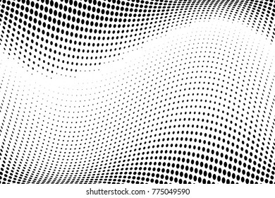Halftone wavy pattern. Comic background. Dotted retro backdrop with circles, dots. Design element for web banners, posters, cards, wallpapers, sites. Pop art style. Black and white color