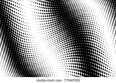 Halftone wavy pattern. Comic background. Dotted retro backdrop with circles, dots. Design element for web banners, posters, cards, wallpapers, sites. Pop art style. Black and white color