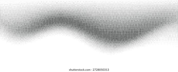 Padrão ondulado de meio-tom no plano de fundo branco. Textura pontilhada vetorial para design de arte pop retrô com espaço de cópia