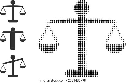 Halftone weight balance. Dotted weight balance made with small circle elements. Vector illustration of weight balance icon on a white background. Halftone array contains circle elements.