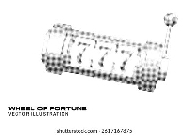 Halftone wheel of fortune poster, banner, flyer template. Vector illustration. Game slot concept. Circle halftone shape for casino and gambling industry