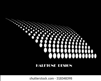 Halftone white circular dots abstract logo design vector illustration on a black background