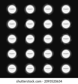 puntos blancos de semitono en forma de círculo. Conjunto de logotipos de Ronda. Marcos punteados de círculo semitónico. 