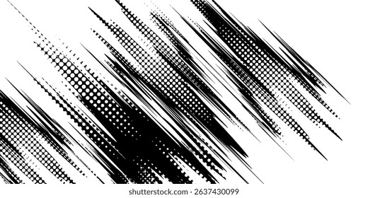 Halftone white dots pattern and black grunge texture background. Dotted line comic sport style .modern vector dynamic.