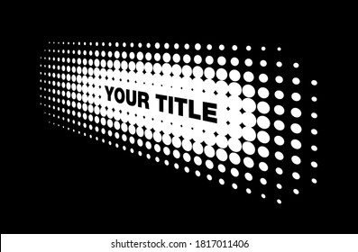 Halftone white horizontal perspective frame abstract dots logo emblem design element for technology, medical, treatment, cosmetic. Stripe border Icon using halftone circle dots raster texture. Vector