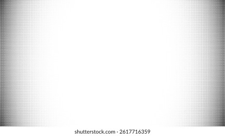 Halftone white vector dot corner pattern background. Comic black graphic art frame gradient circle fade texture. Border pop overlay with an abstract mesh design with a round polkadot effect.