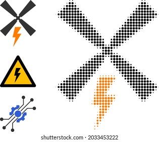 Halftone wind electric generation. Dotted wind electric generation generated with small round elements. Vector illustration of wind electric generation icon on a white background.