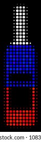 Halftone Wine Bottle icon colored in Russian official flag colors on a dark background. Vector concept of wine bottle icon created from round blots.